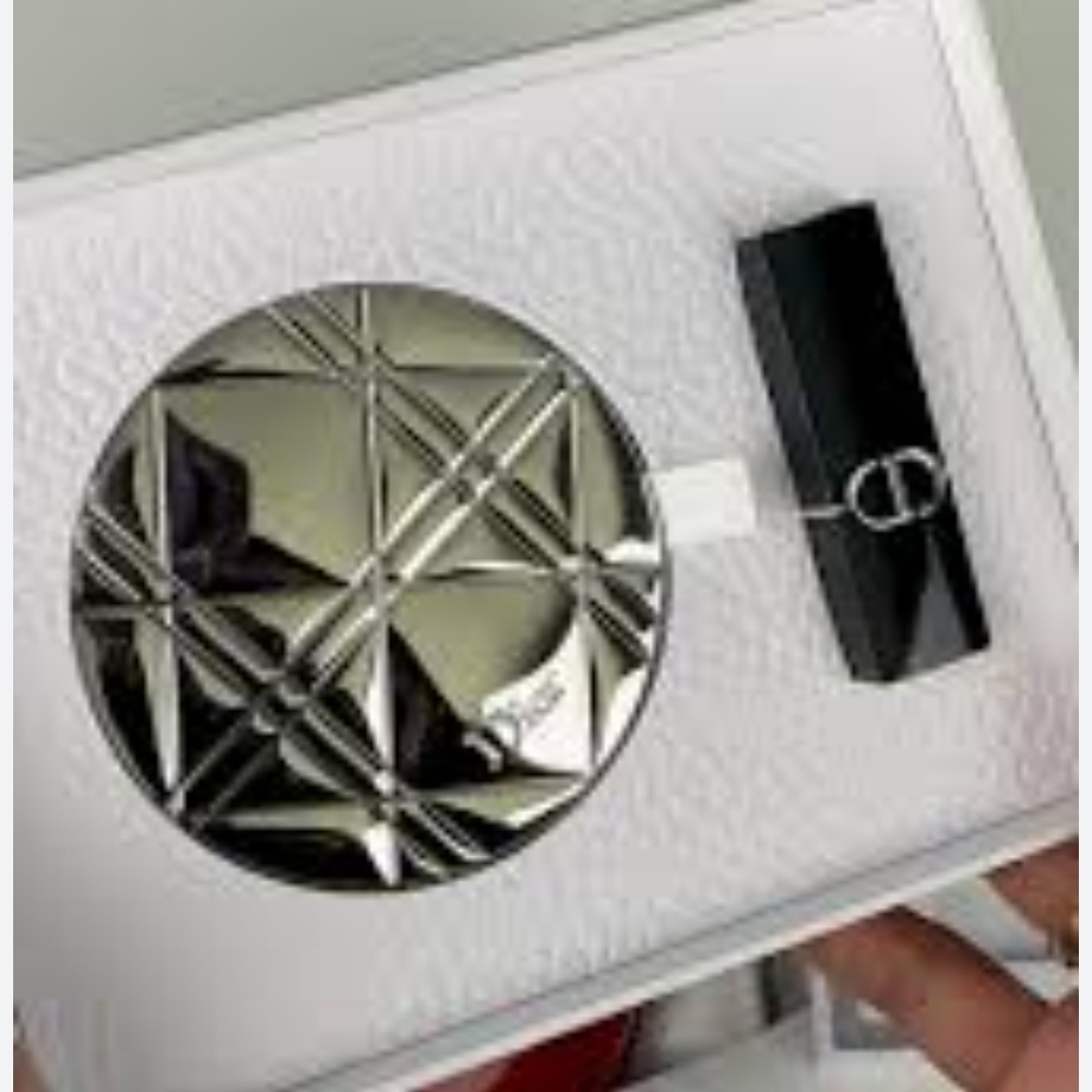 Dior Silver Compact and Lipstick Set